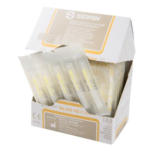 SEIRIN® Type J īsā akupunktūras adata, 0,18 × 15 mm, dzeltena, ar vadcaurulīti