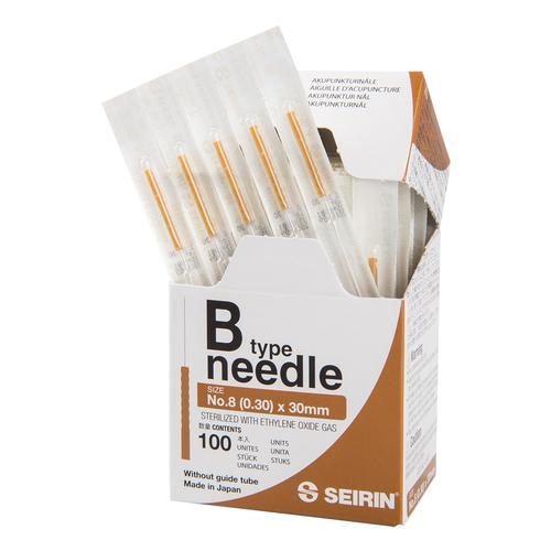 SEIRIN® Type B akupunktūras adatas, 0,30 × 30 mm, brūns rokturis, 100 gab. kastē