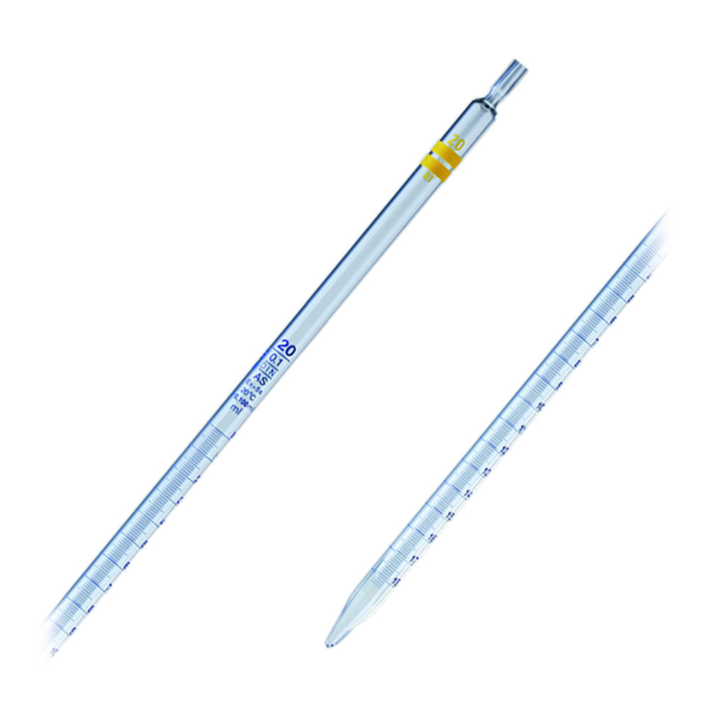 Graduētās pipetes no nātrija-kalcija stikla, AS klase, 3. tips