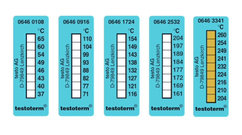 Neatgriezeniskas temperatūras strēmeles testoterm®, 8 pakāpju