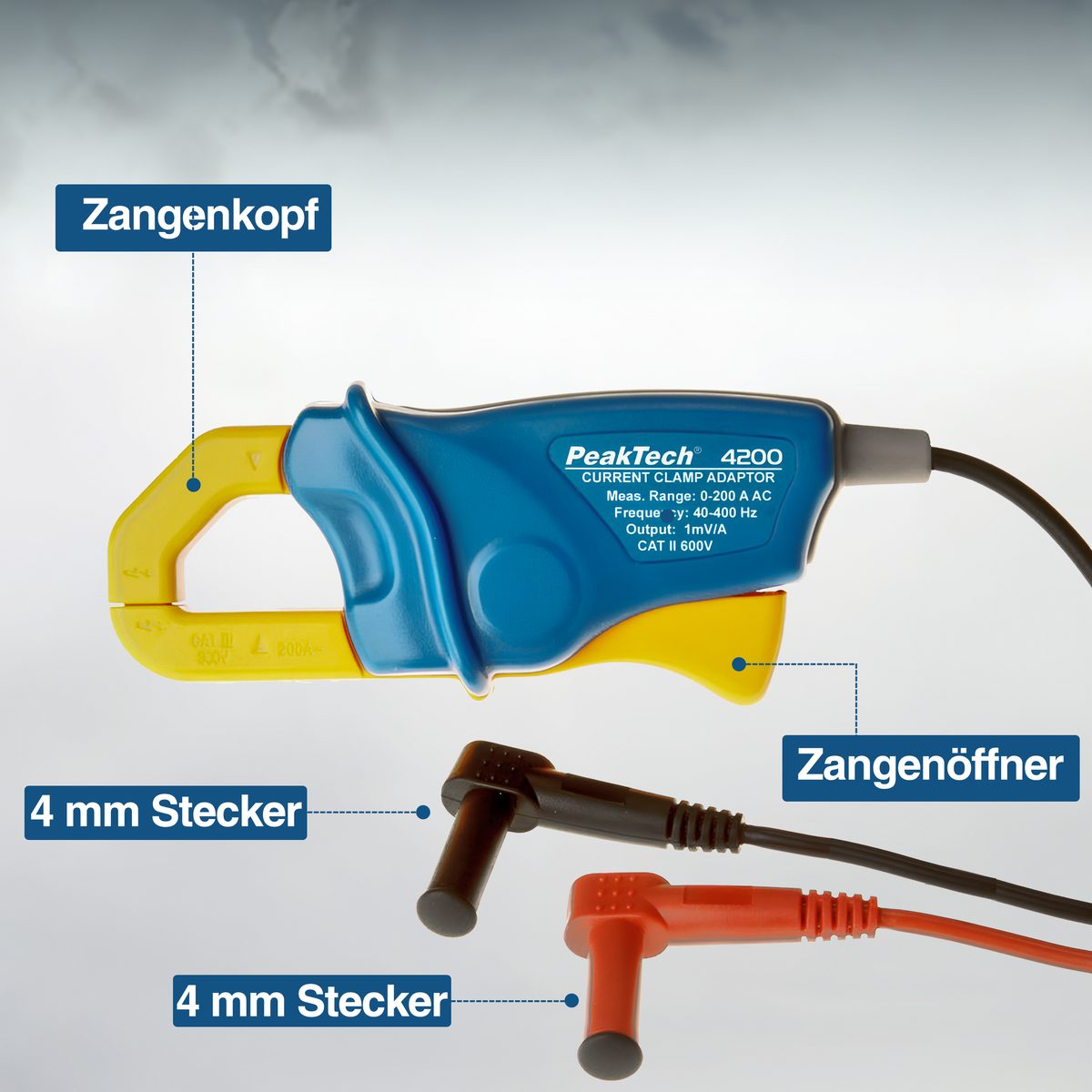 Current clamp adapter, 200 A AC, 4 mm plugs, P 4200