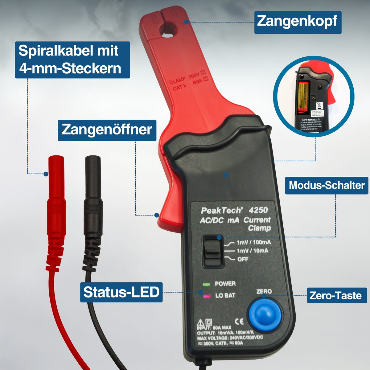 Strāvas knaibļu adapteris, maiņstrāva un līdzstrāva līdz 60 A, 4 mm spraudņi, P 4250