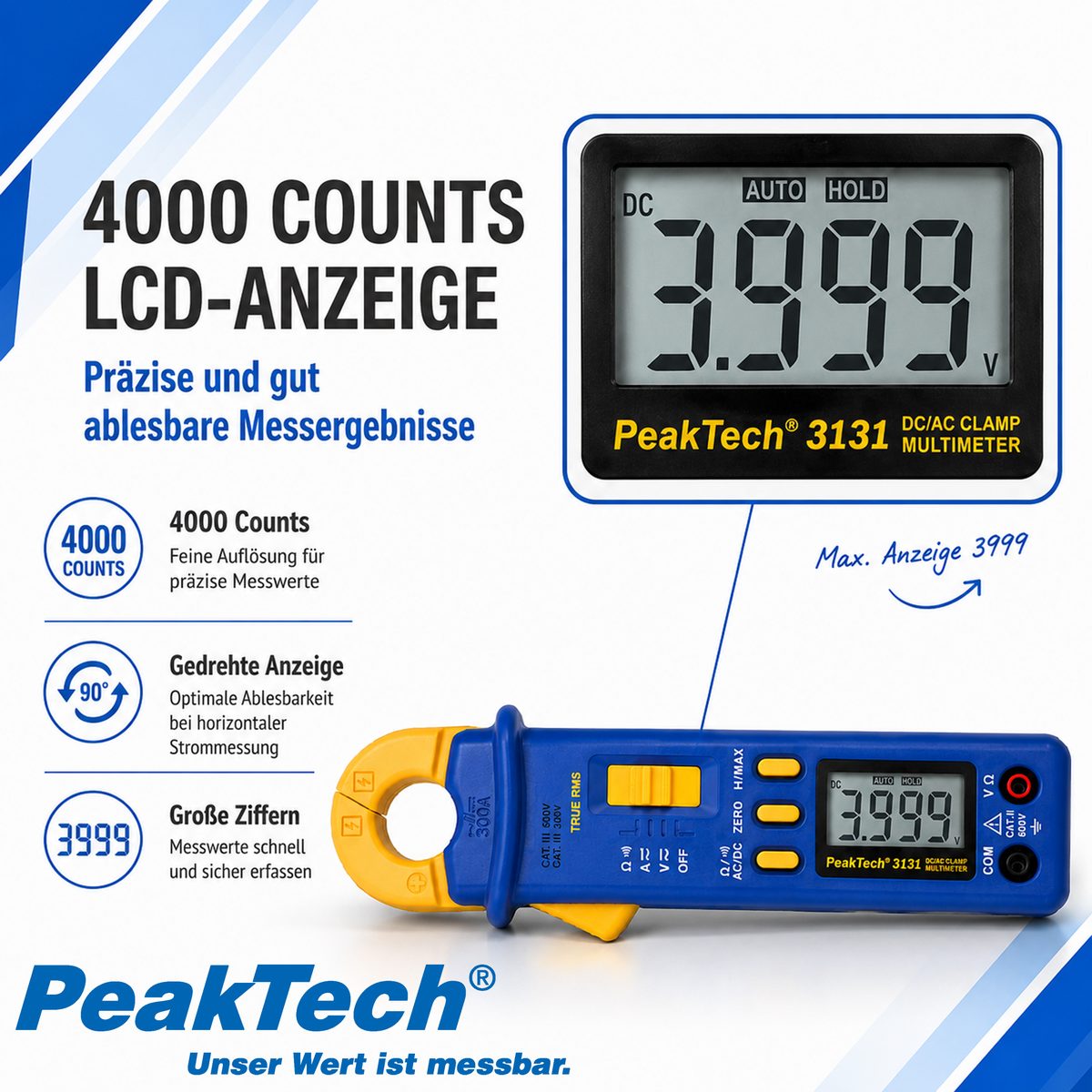 True RMS clamp meter, 4000 counts, P 3131