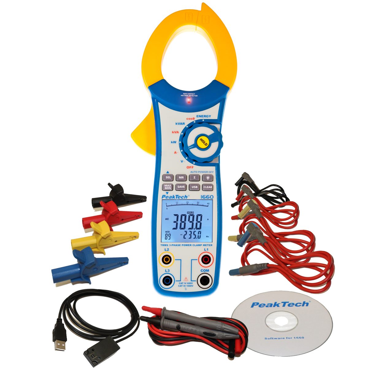 True RMS power clamp meter, 1000 A AC, up to 750 kW, P 1660