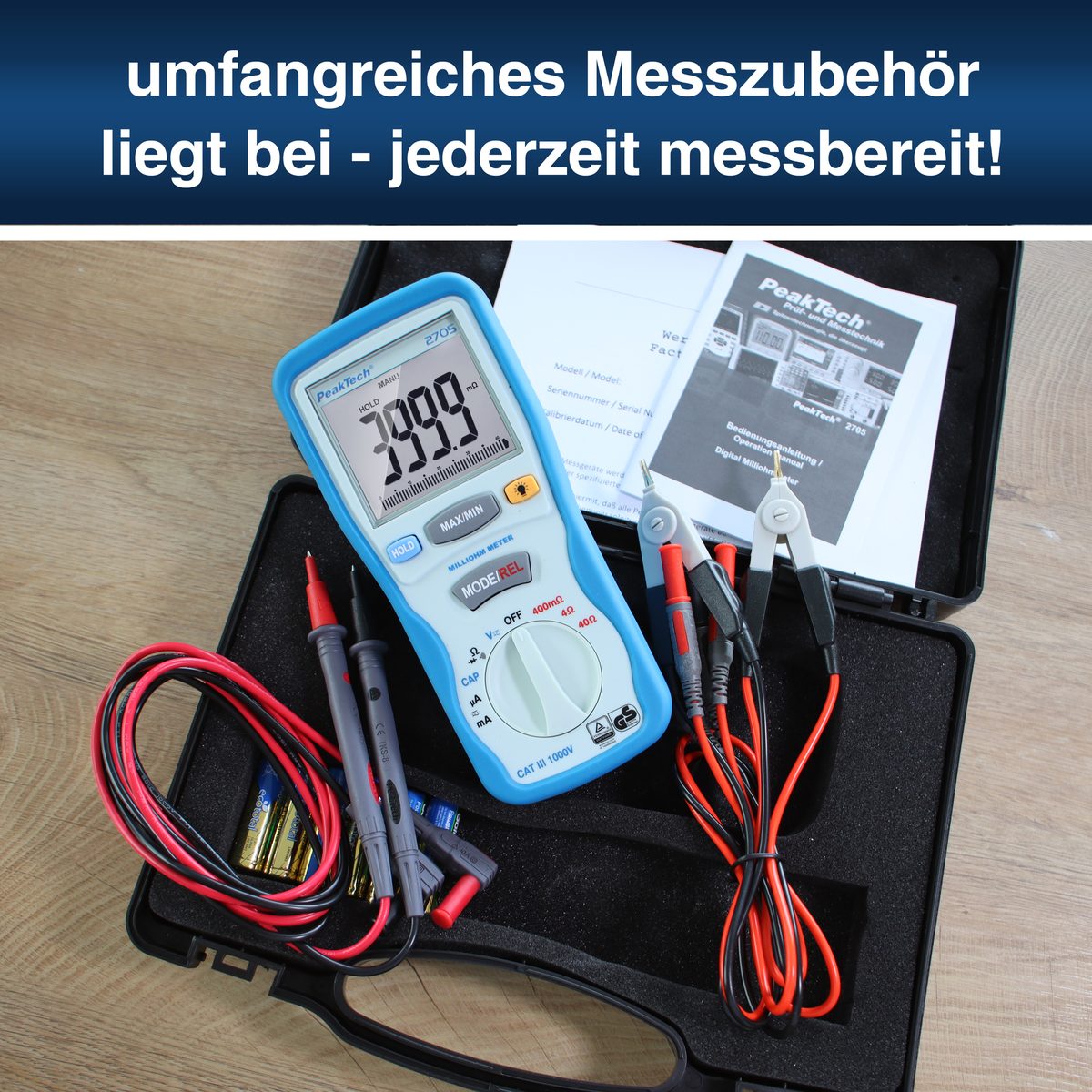 Digital milliohmmeter, 4,000 counts, 400 mΩ / 4 Ω / 40 Ω, P 2705