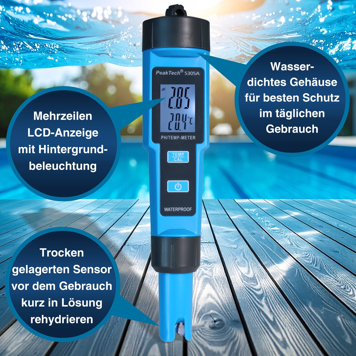 pH metrs 2 vienā pH un temperatūras mērīšanai, P 5305 A