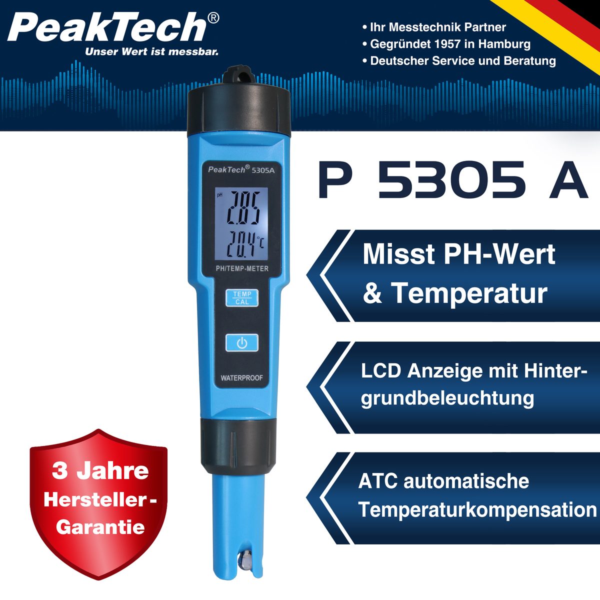 pH metrs 2 vienā pH un temperatūras mērīšanai, P 5305 A