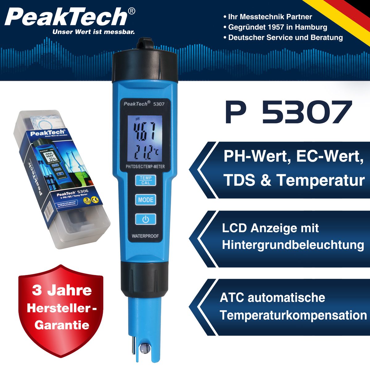 4-in-1 pH meter for pH / EC / TDS / temperature, P 5307