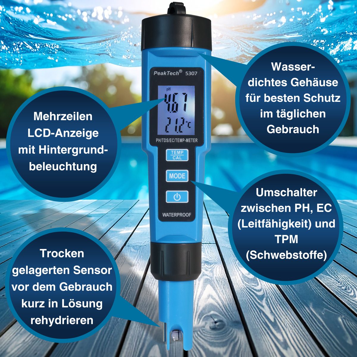 4-in-1 pH meter for pH / EC / TDS / temperature, P 5307