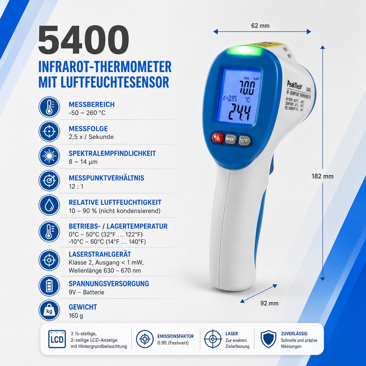 Инфракрасный термометр и измеритель точки росы, −50…+260 °C, P 5400