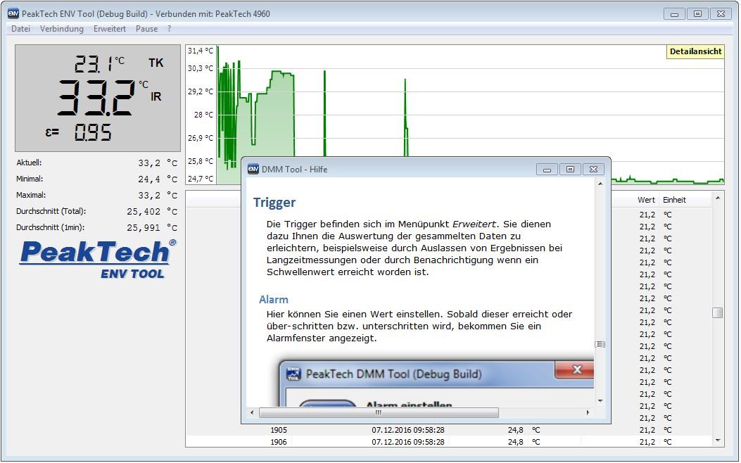 Инфракрасный термометр, −50…+1200 °C, интерфейс USB, P 4960