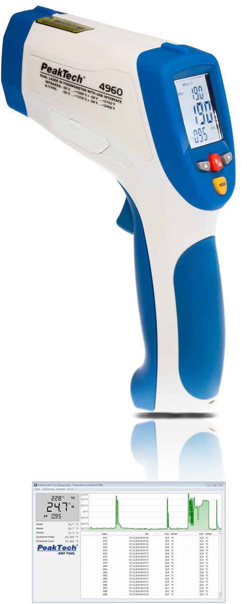 Инфракрасный термометр, −50…+1200 °C, интерфейс USB, P 4960