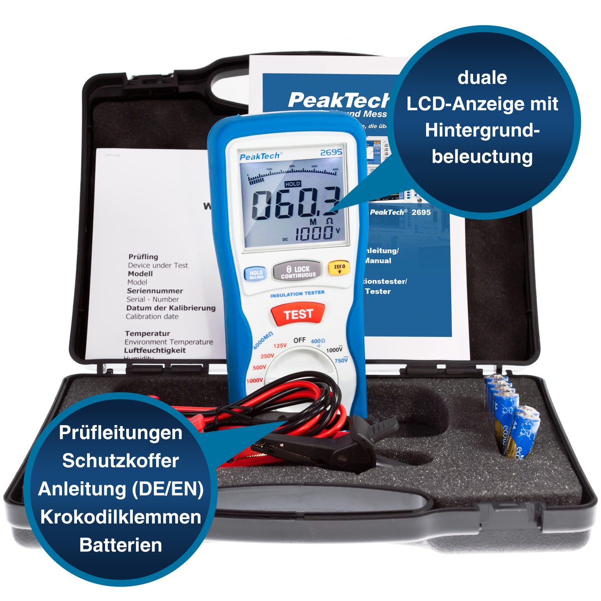 Insulation tester 125/250/500/1000 V /4000 MΩ, P 2695