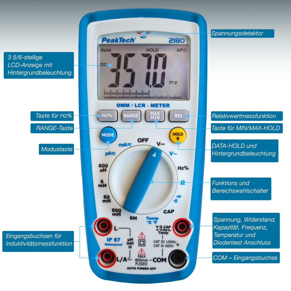 Digital multimeter with LCR meter, 6,000 counts, P 2180
