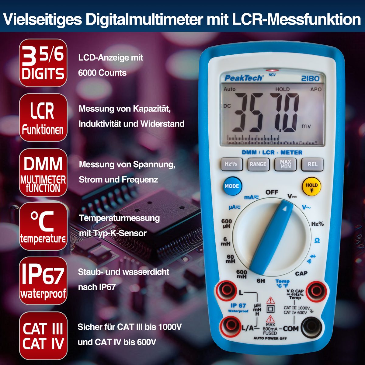 Digital multimeter with LCR meter, 6,000 counts, P 2180
