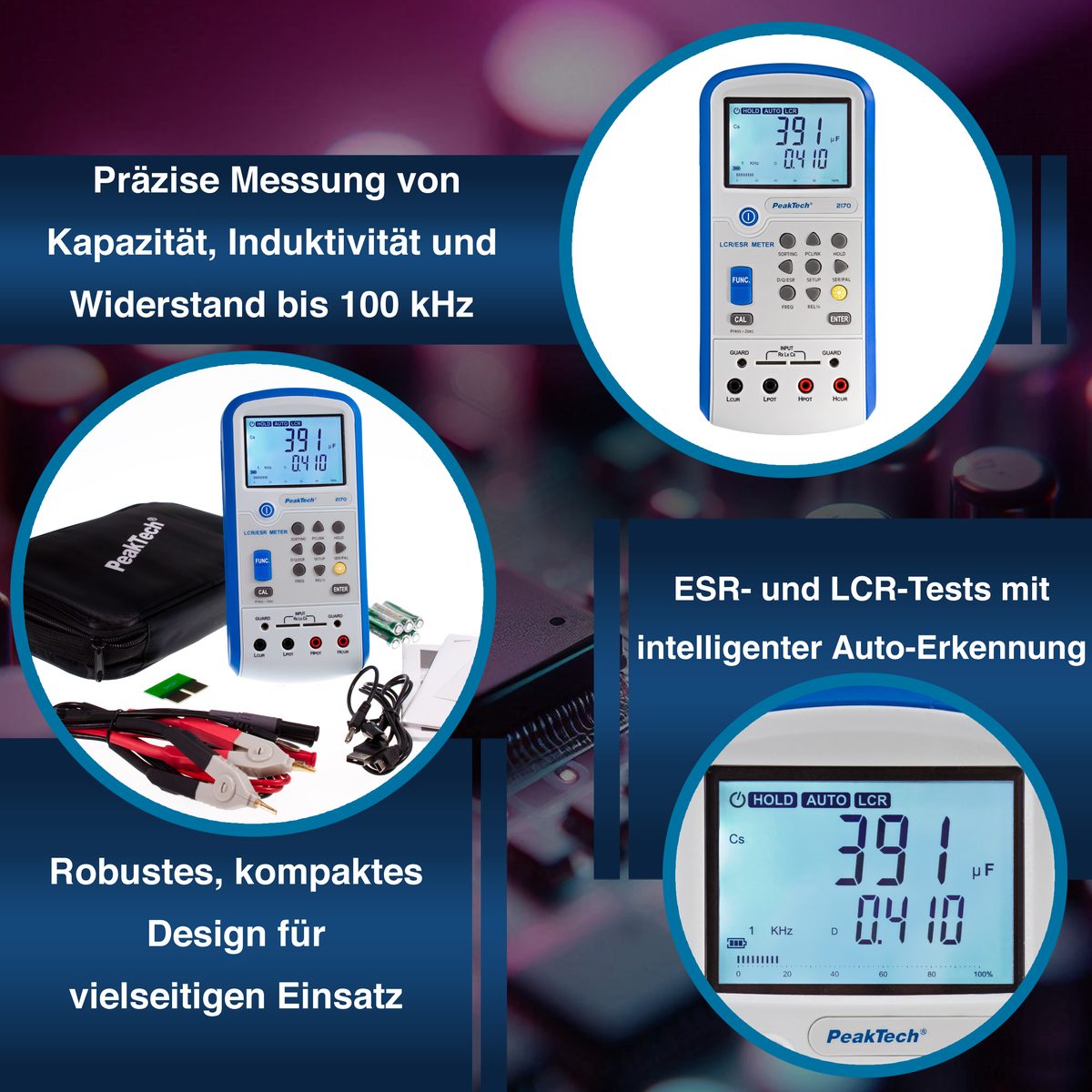 LCR-/ESR-Meter, 100 Hz - 100 kHz, with USB, P 2170