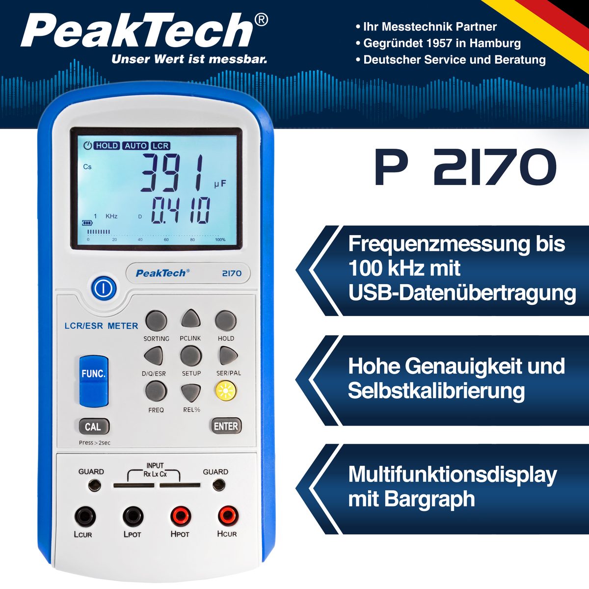 LCR-/ESR-Meter, 100 Hz - 100 kHz, with USB, P 2170