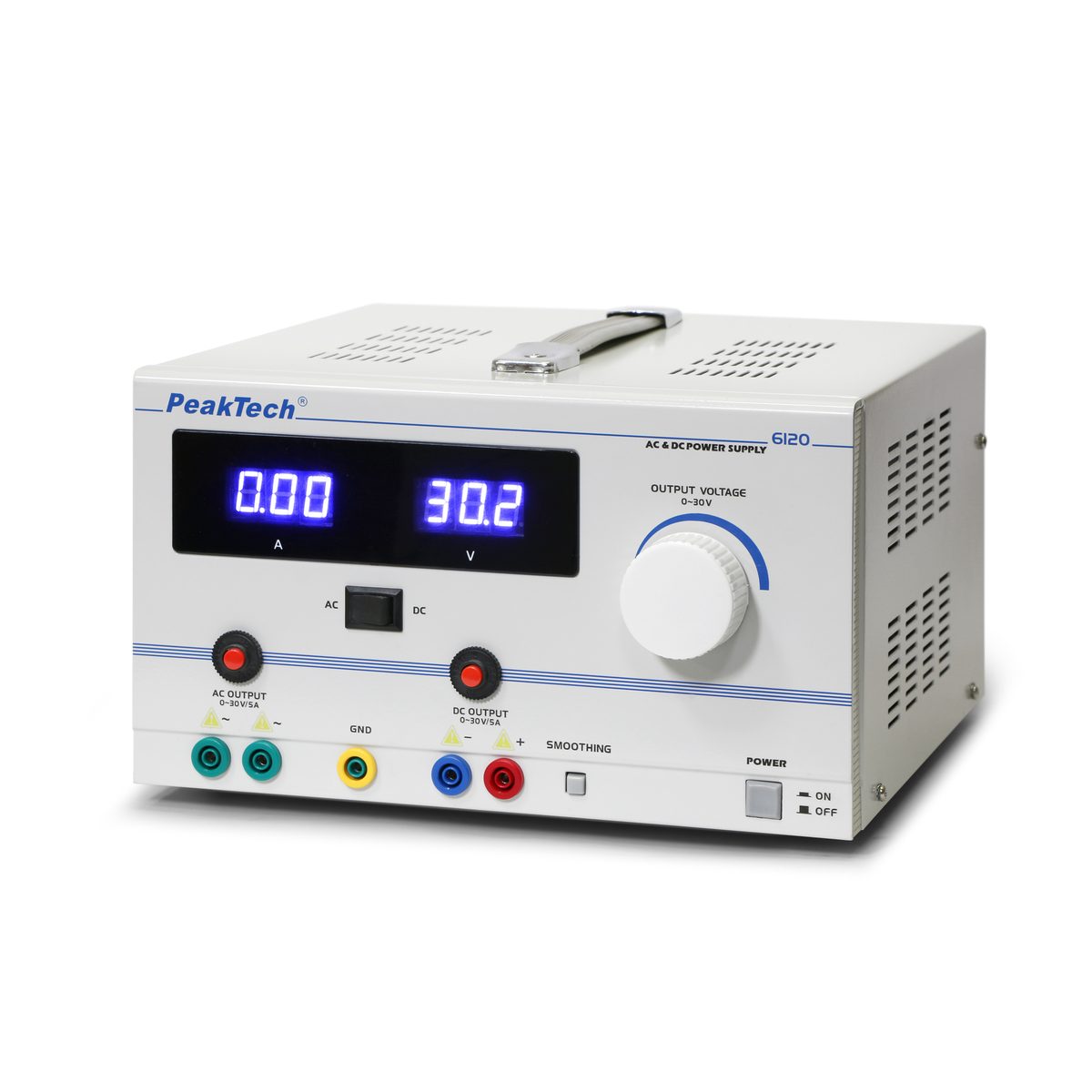 Laboratorijas barošanas bloks AC/DC, 0–30 V/5 A, P 6120