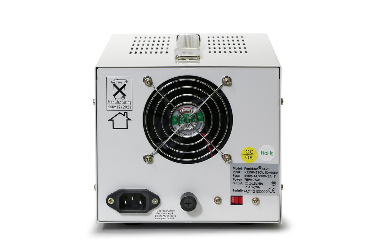 Laboratorijas barošanas bloks AC/DC, 1–15 V/5 A, P 6125