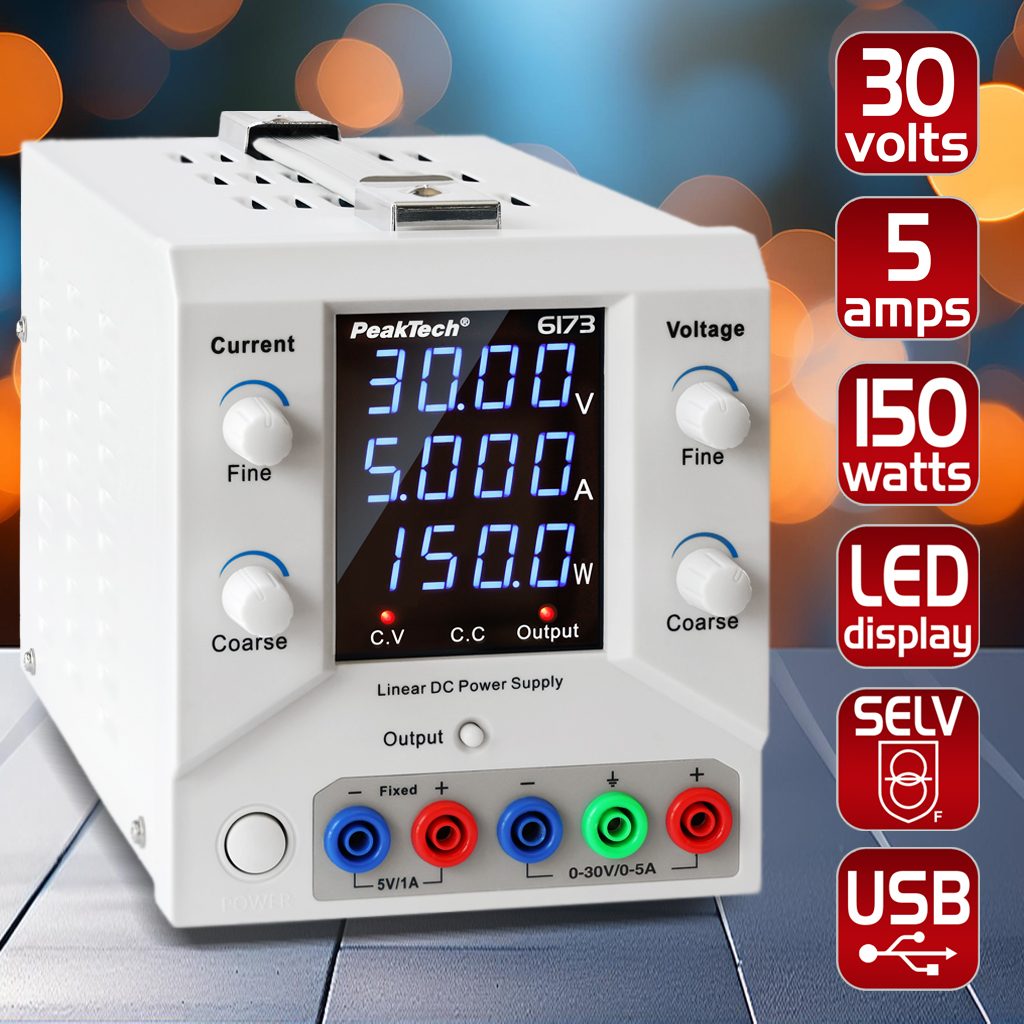 Laboratory power supply 0-30 V / 0-5 A DC & USB, P 6173