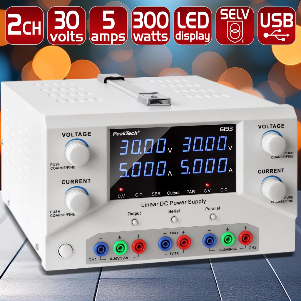 Laboratory power supply 0-30 V / 0-5 A DC & USB, P 6193