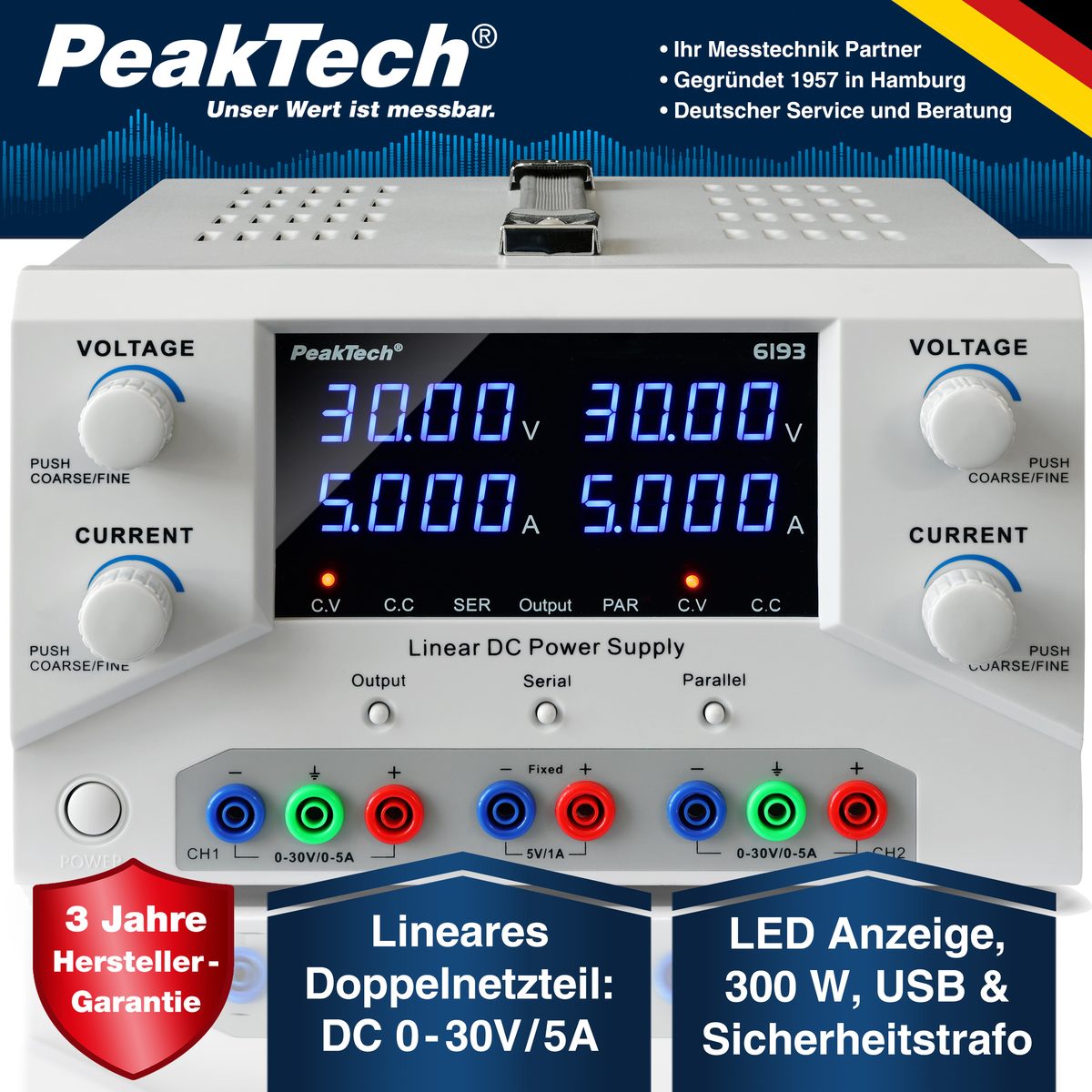 Laboratory power supply 0-30 V / 0-5 A DC & USB, P 6193