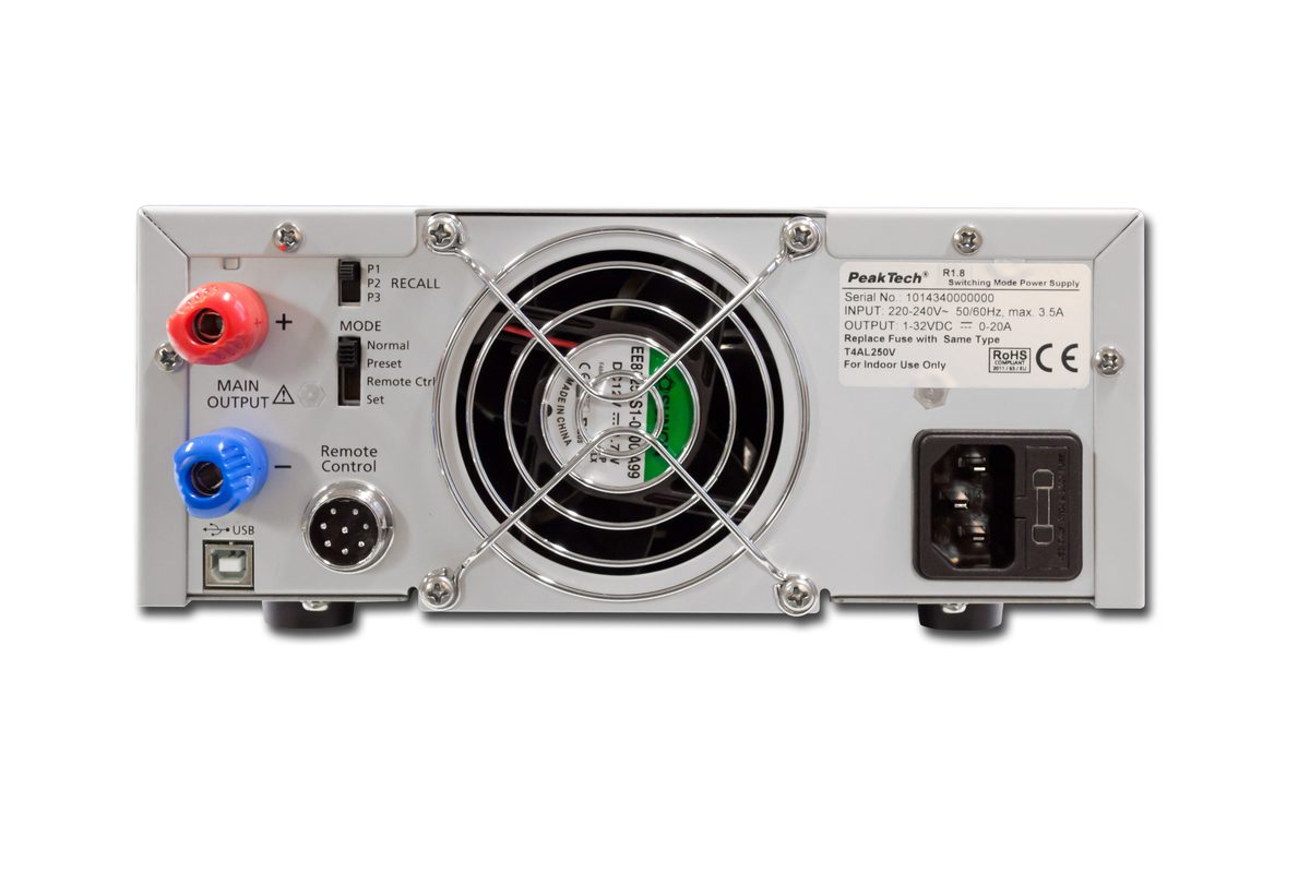 Лабораторный источник постоянного тока, 1 - 32 V / 0 - 20 A & USB, P 1575
