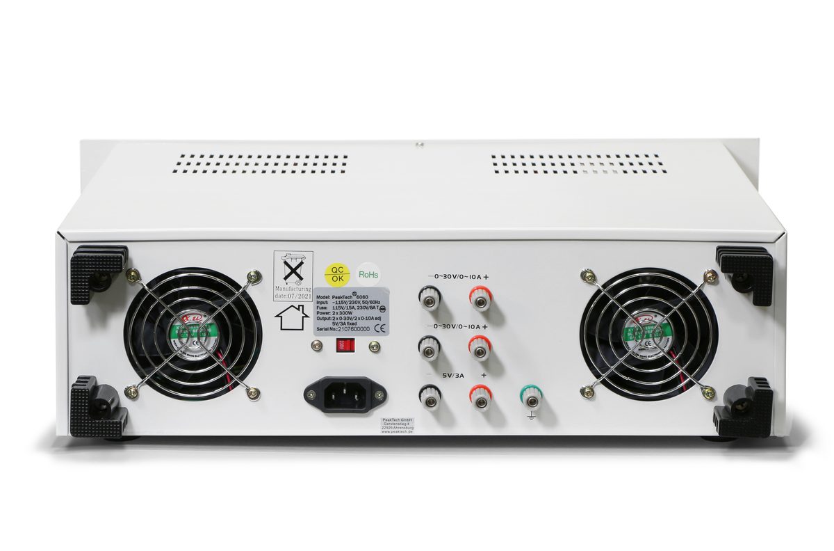 Regulated dual power supply with 3 outputs, P 6060