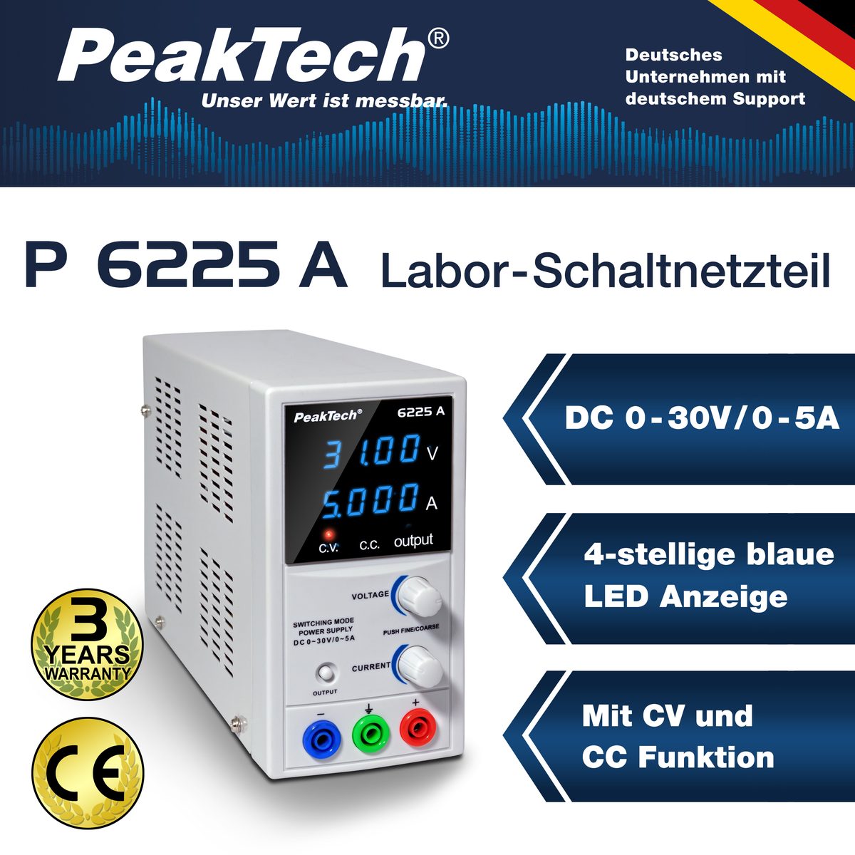 Switching Mode Power Supply 0 - 30 V/0 - 5 A DC, P 6225 A
