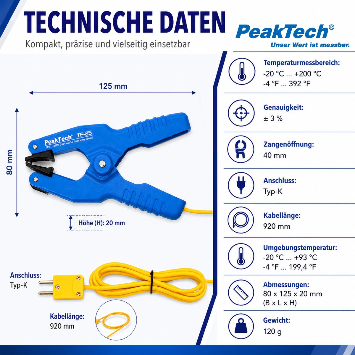 Clamp Temperature Probe, -20 °C … + 200°C, P TF-25