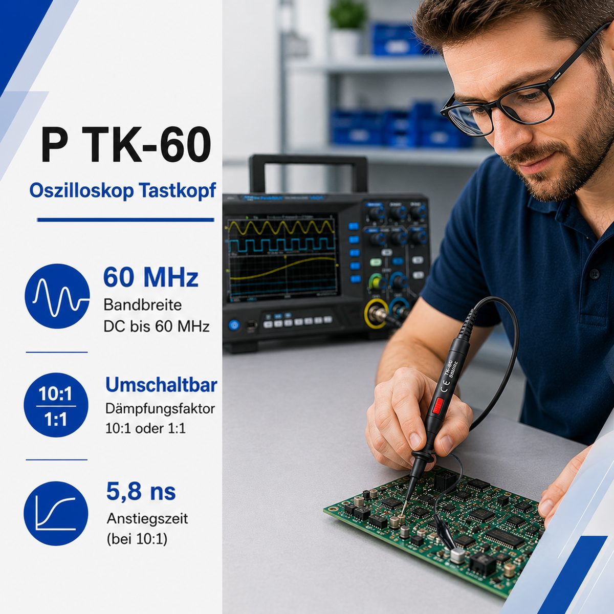 Осциллографический щуп, 60 МГц, 10:1/1:1, P TK-60