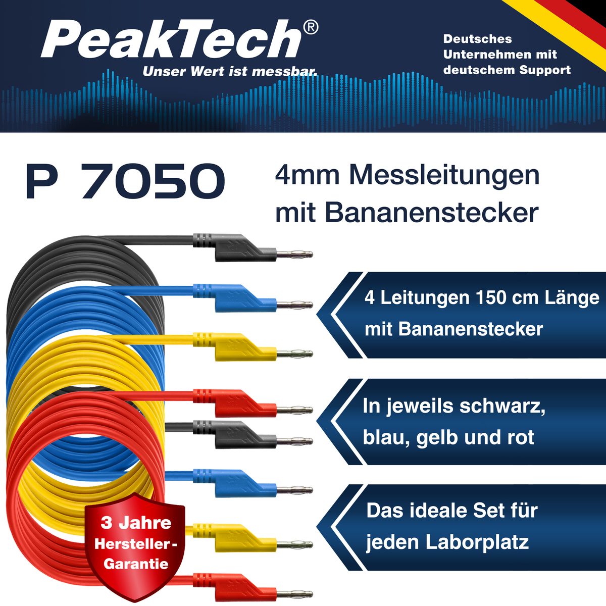 Set of 4 Test Leads (150cm) for Laboratory Power Supplies, P 7050