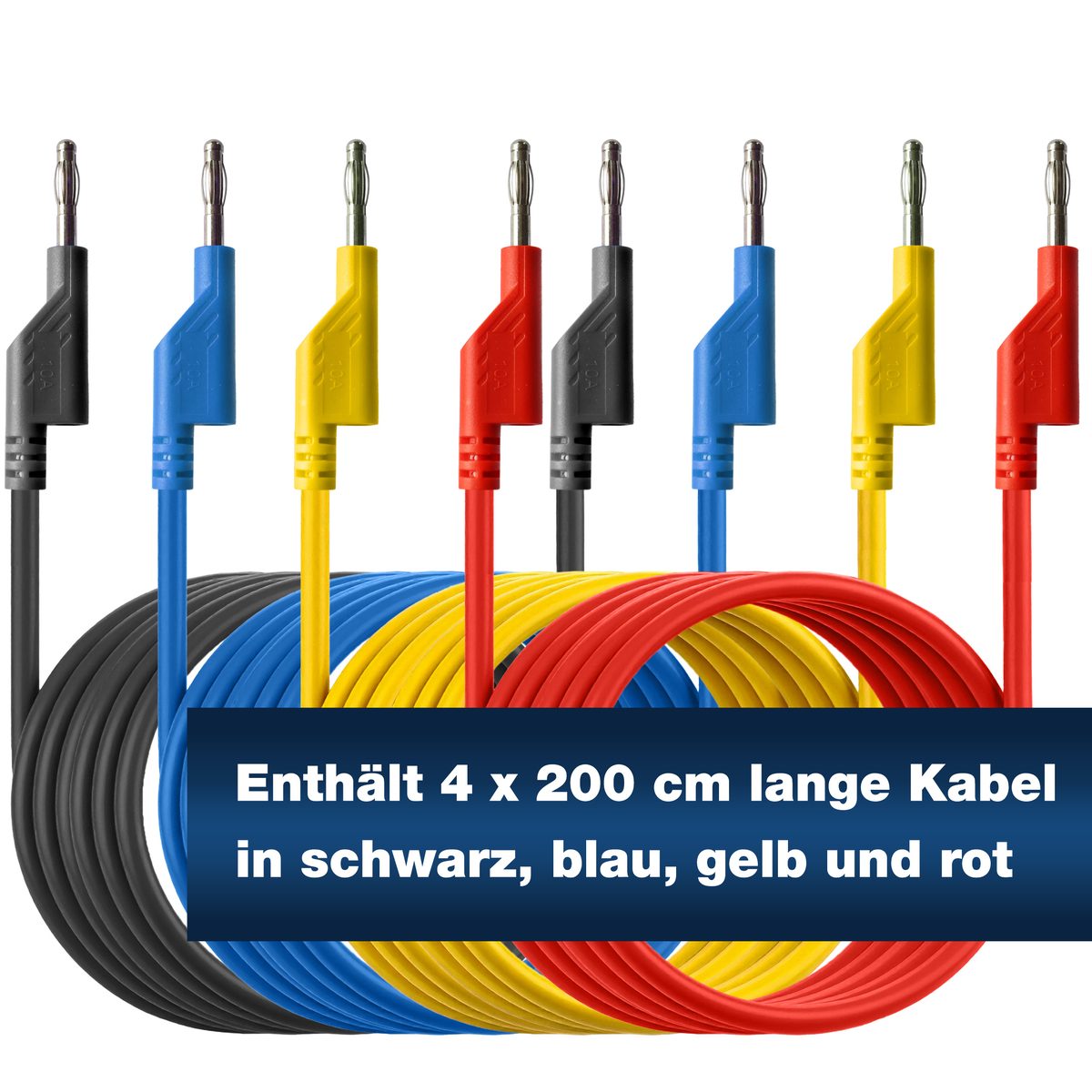 Set of 4 Test Leads (200cm) for Laboratory Power Supplies, P 7051