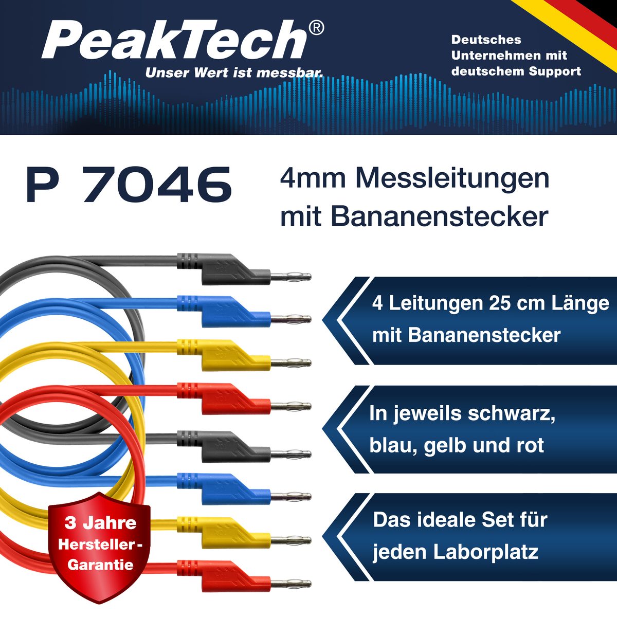 Set of 4 Test Leads (25cm) for Laboratory Power Supplies, P 7046
