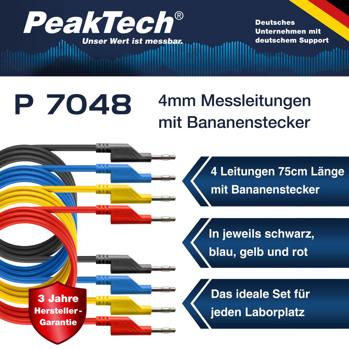 Set of 4 Test Leads (75cm) for Laboratory Power Supplies, P 7048