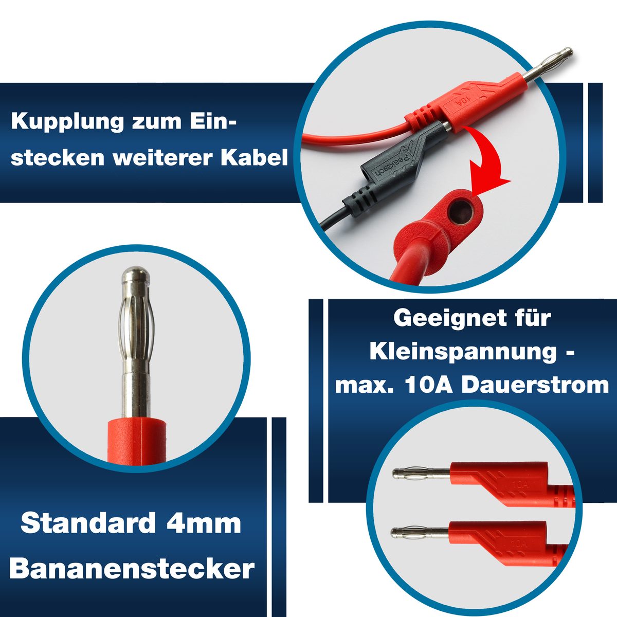 Laboratorijas vadu komplekts ar 4 mm banāna spraudņiem, P 8202