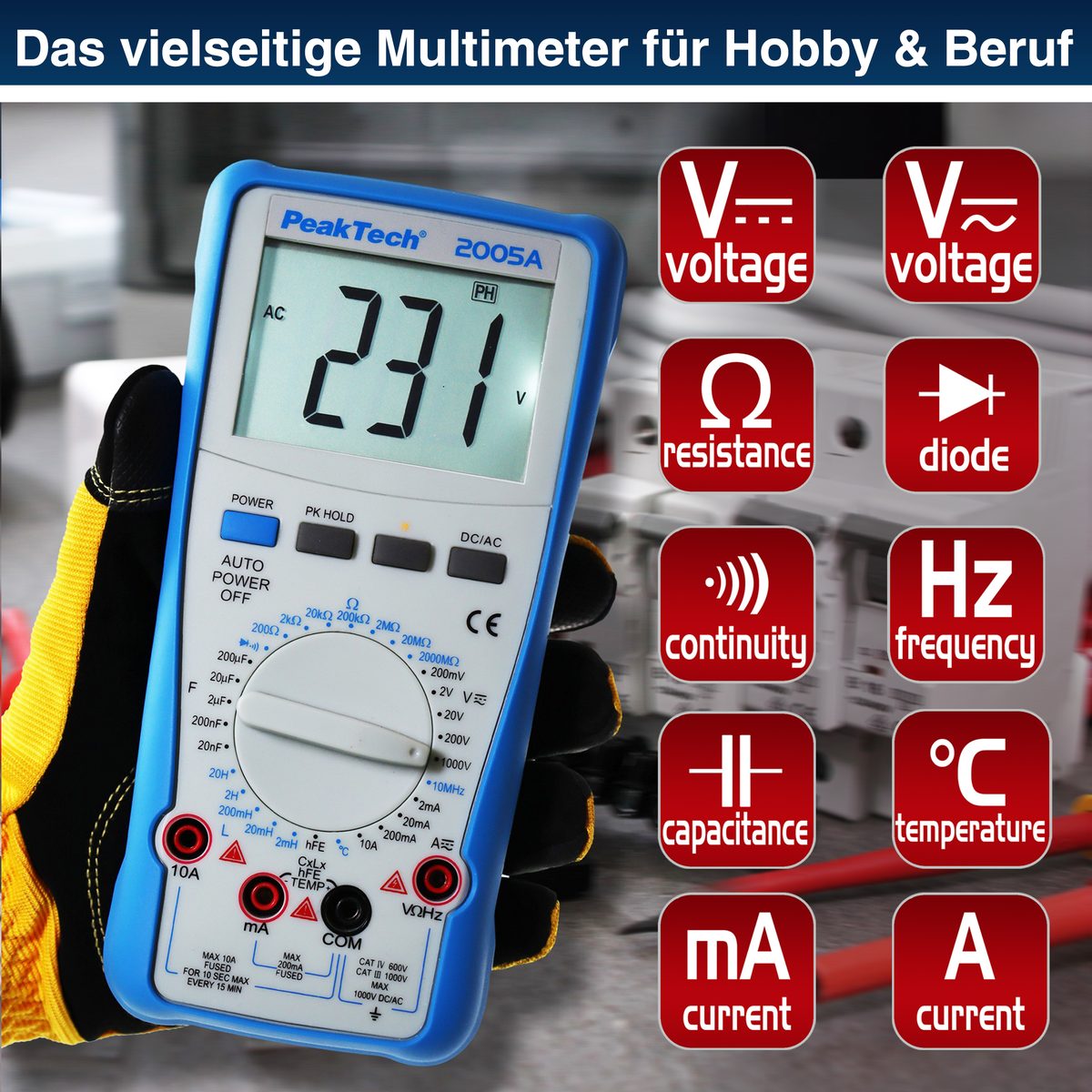Digitāls multimetrs, 1000 V, 2000 vienības, 10 A AC/DC, P 2005 A