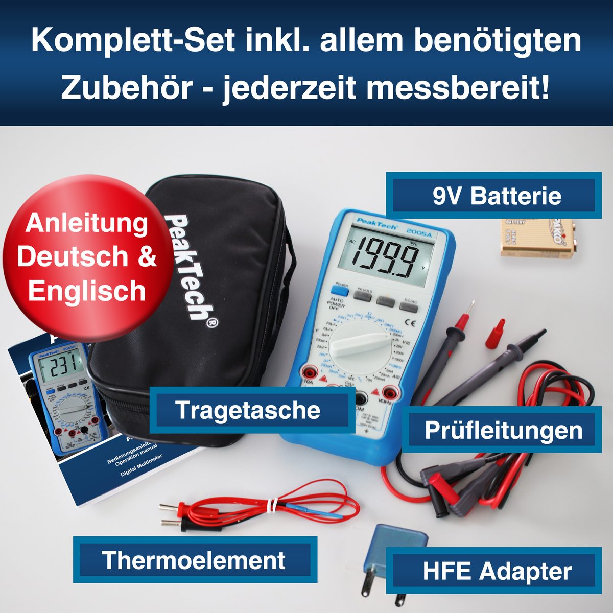 Digitāls multimetrs, 1000 V, 2000 vienības, 10 A AC/DC, P 2005 A