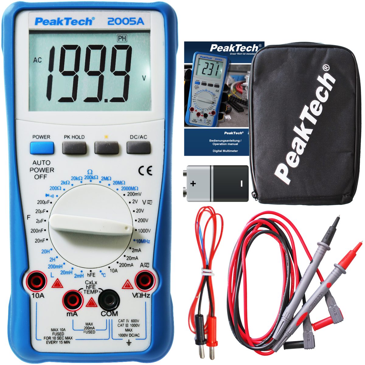 Digitāls multimetrs, 1000 V, 2000 vienības, 10 A AC/DC, P 2005 A