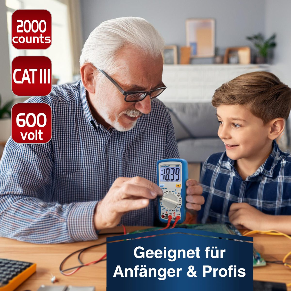 Digital multimeter, 600 V AC/DC, 2000 counts, P 1035