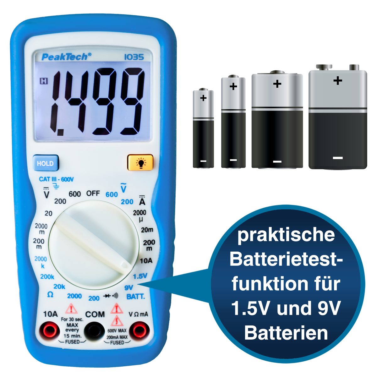 Digital multimeter, 600 V AC/DC, 2000 counts, P 1035