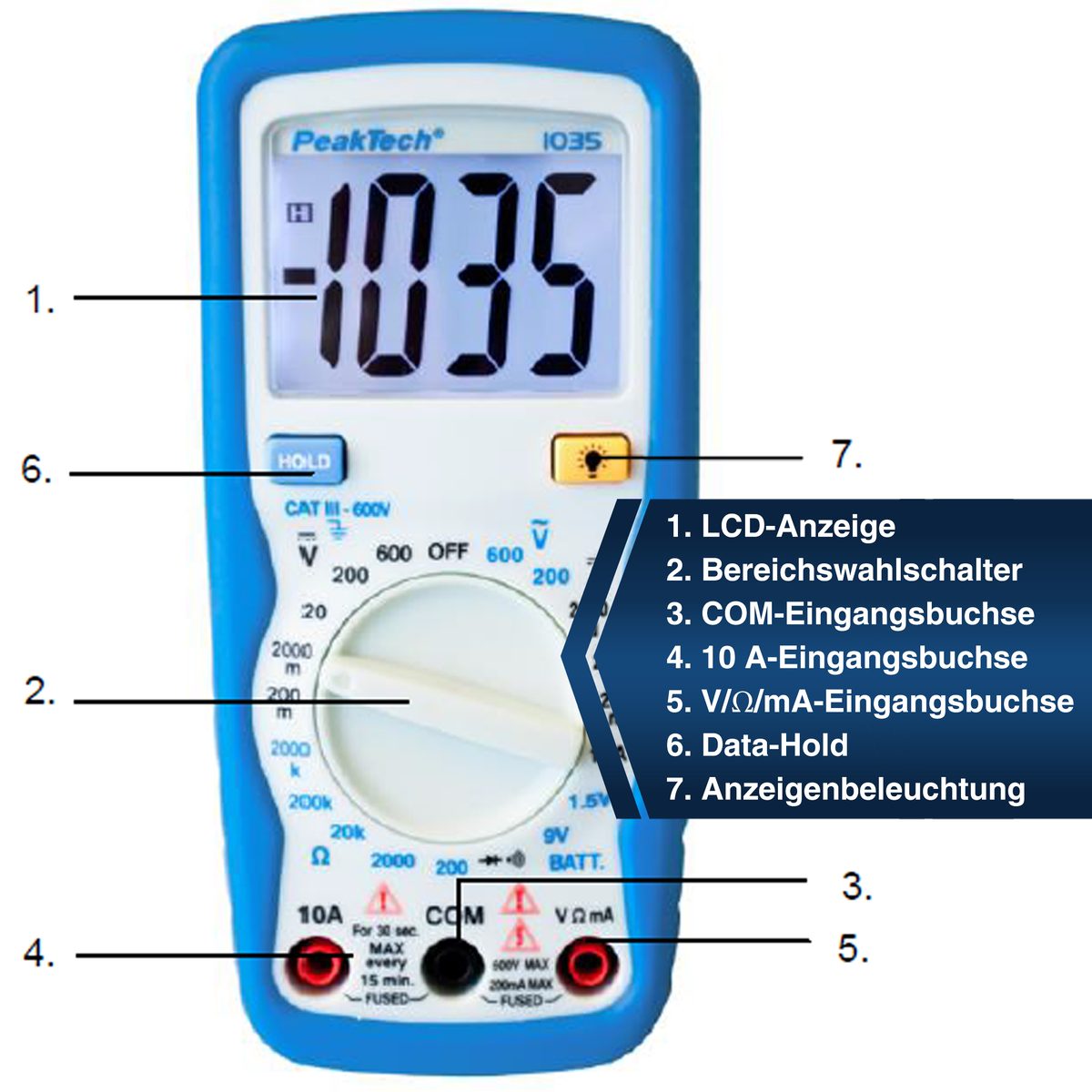 Digital multimeter, 600 V AC/DC, 2000 counts, P 1035