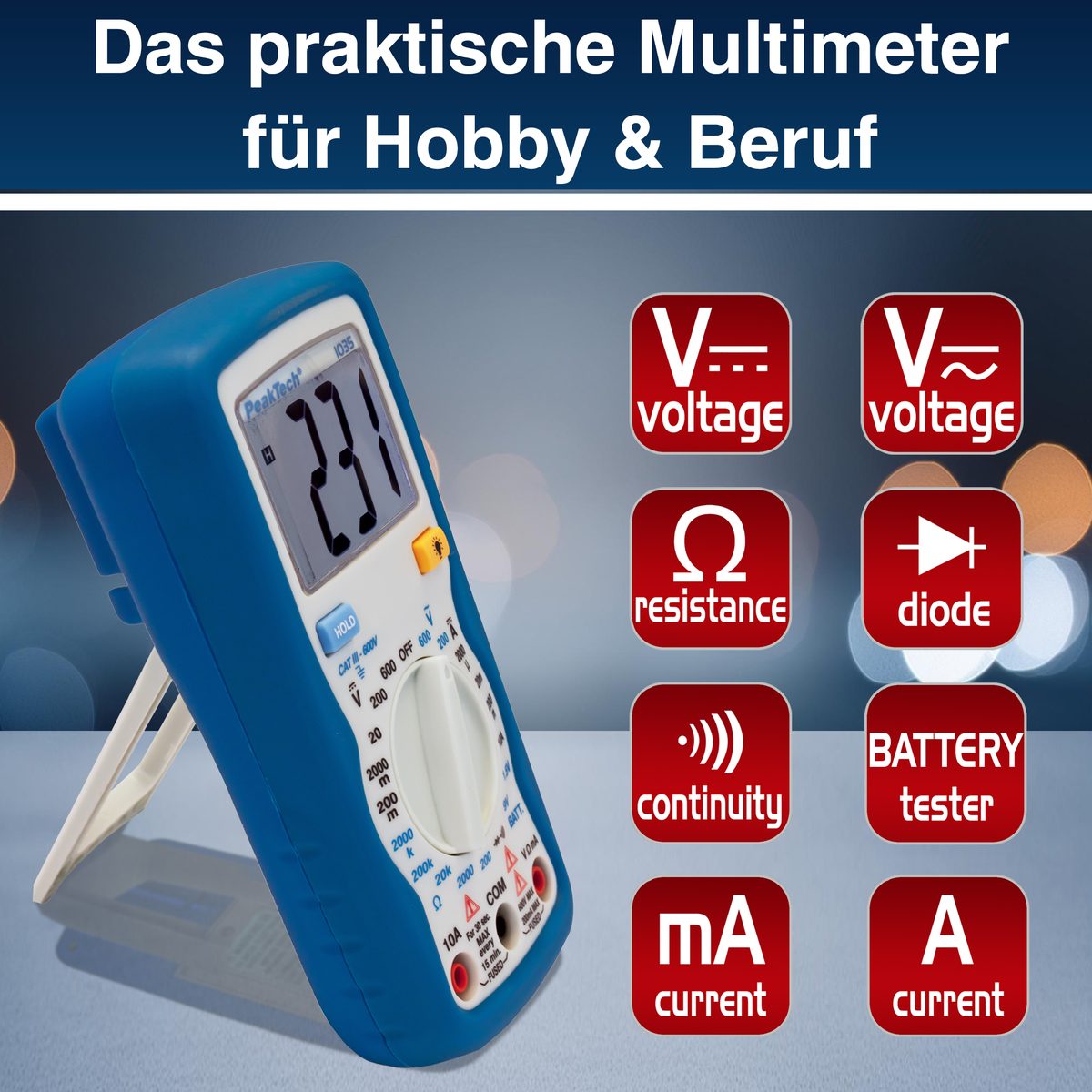 Digital multimeter, 600 V AC/DC, 2000 counts, P 1035