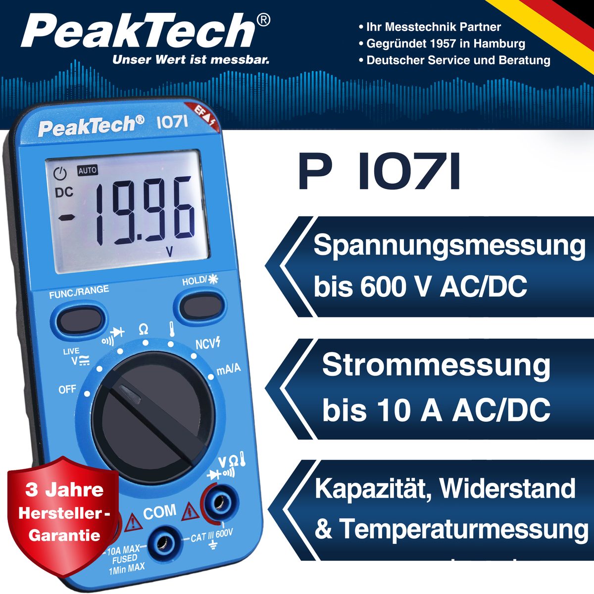 Multimeter, 600 V AC/DC, NCV and LIVE test, P 1071