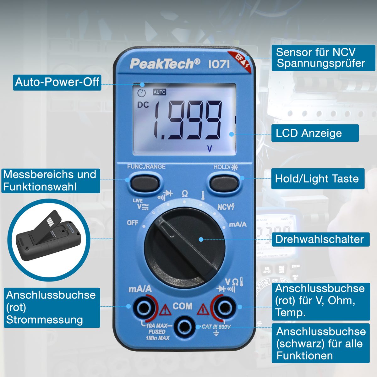 Multimeter, 600 V AC/DC, NCV and LIVE test, P 1071