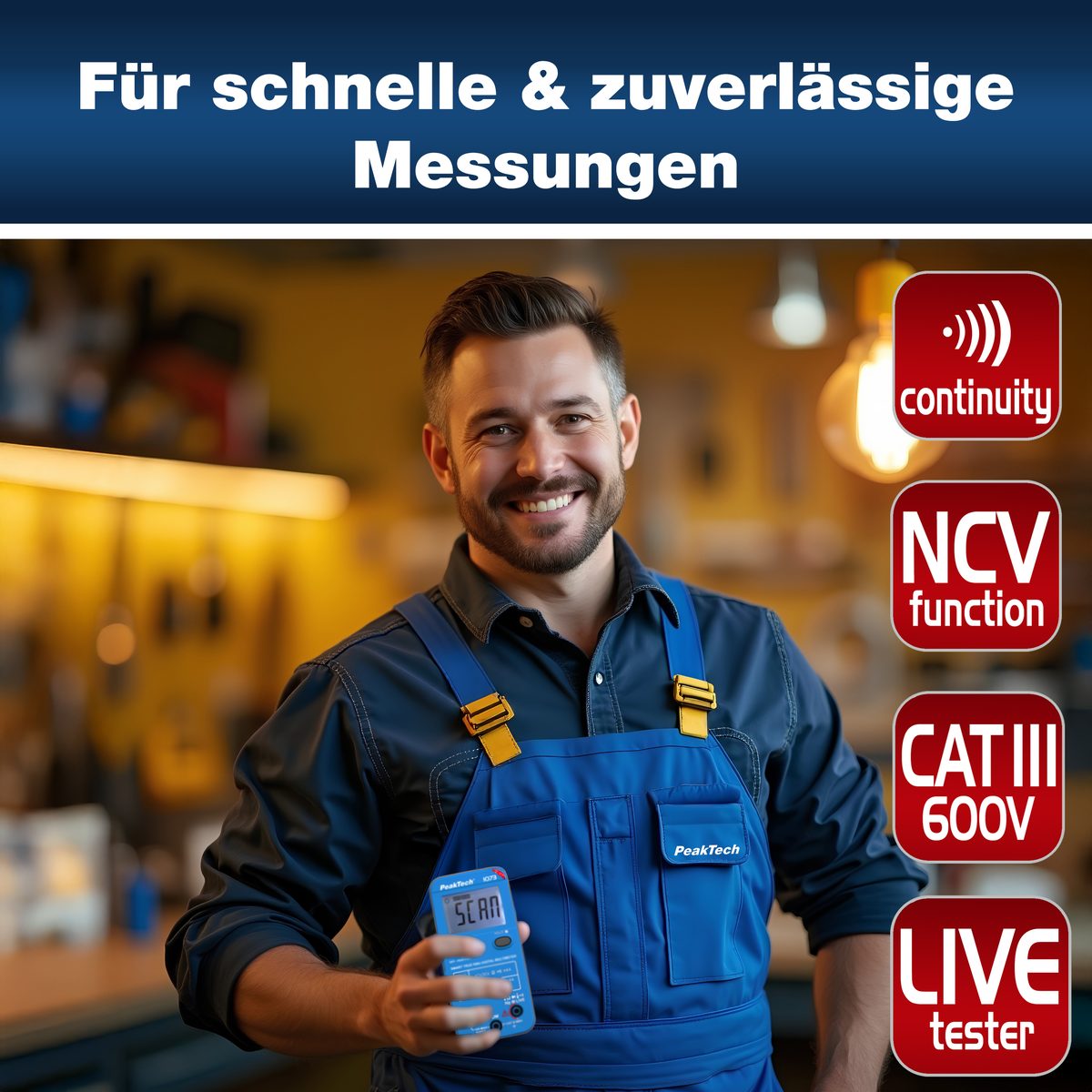 Multimetrs ar automātisku mērīšanas funkcijas izvēli, 600 V AC/DC, NCV un LIVE pārbaude, P 1073
