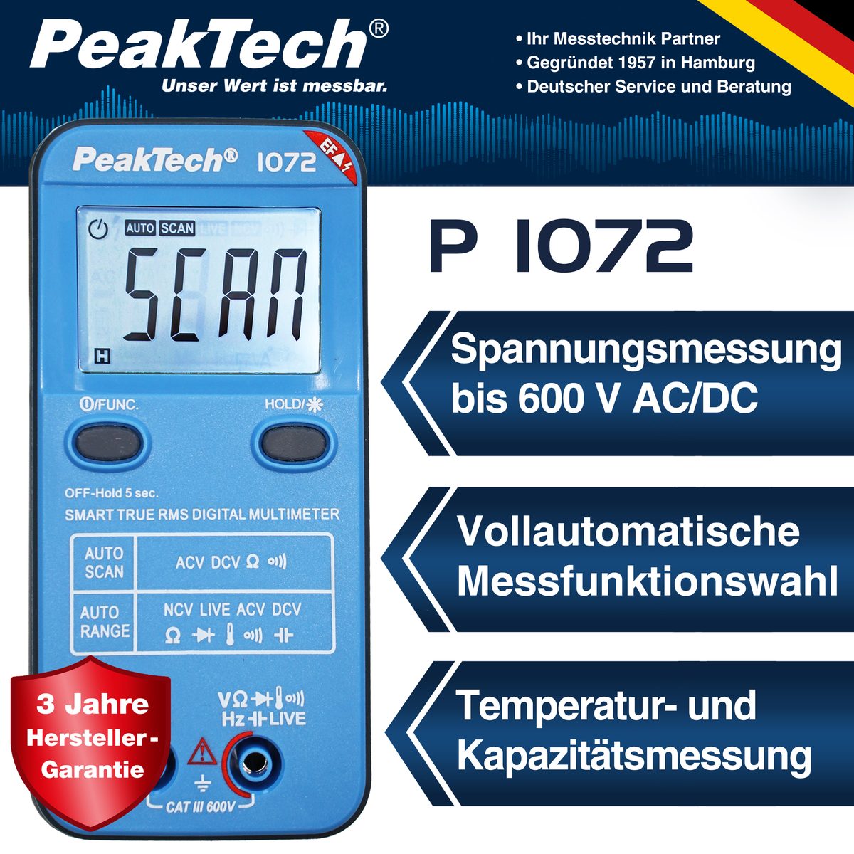 Smart multimeter, 600 V AC/DC, NCV and LIVE test, P 1072
