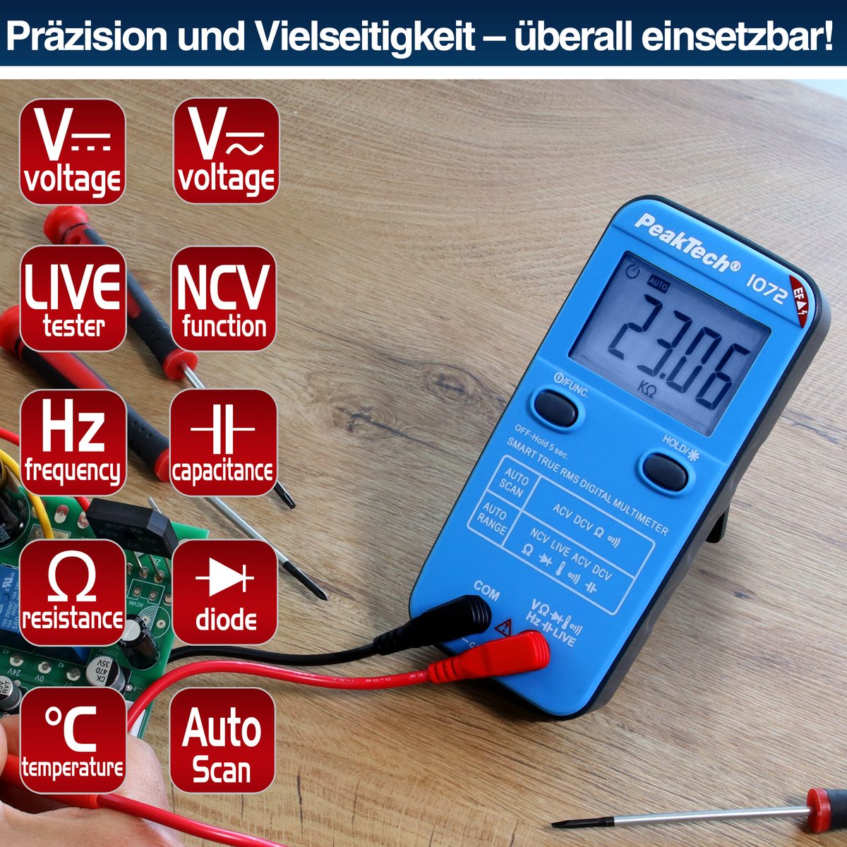 Smart multimeter, 600 V AC/DC, NCV and LIVE test, P 1072