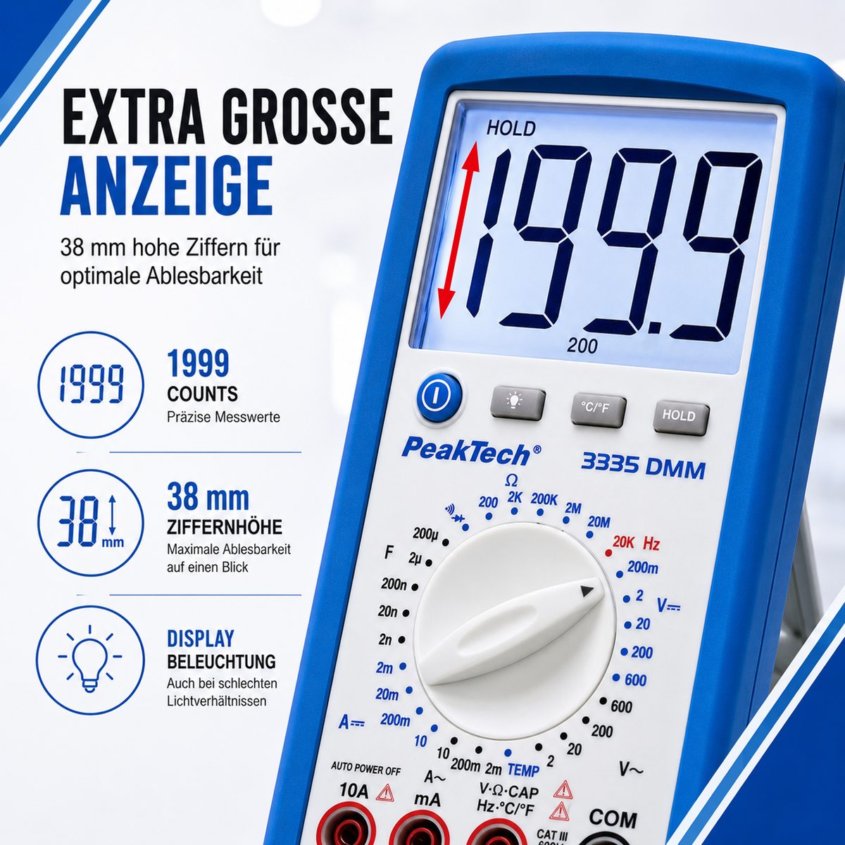 Digital multimeter, 2000 counts, 600 V AC/DC, P 3335