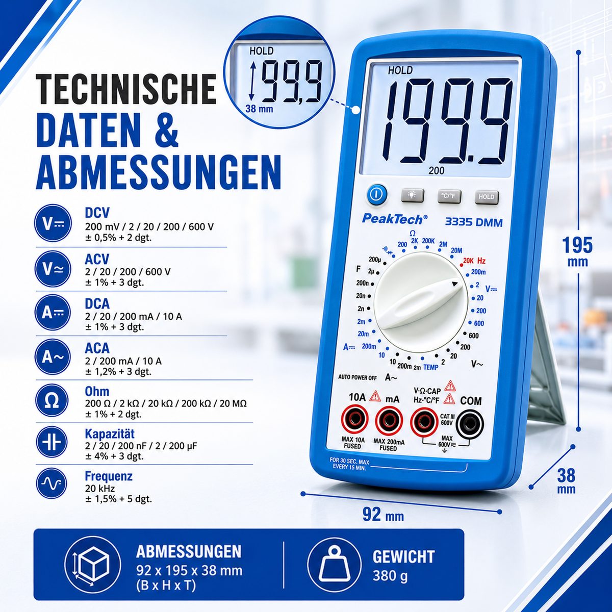 Digital multimeter, 2000 counts, 600 V AC/DC, P 3335